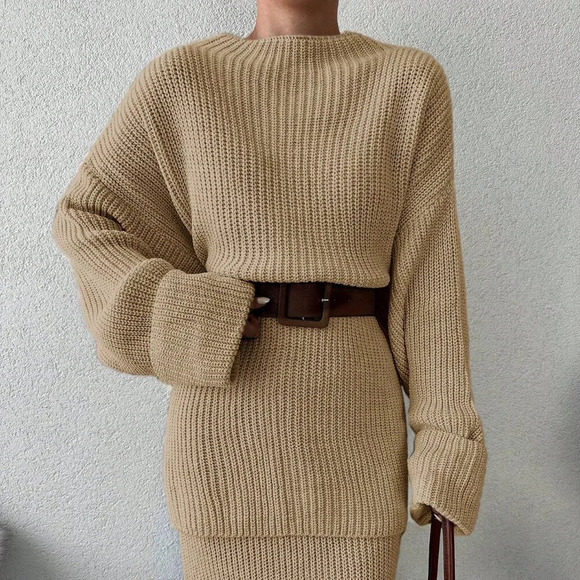 Camel Casual Women's Long Sweater Top And Mini Skirt Set - Picture 5 of 6